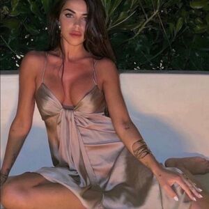 Zara Knotted Slip Dress Tan Small NWT